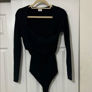 Black Cross Front Knit Long Sleeve Bodysuit